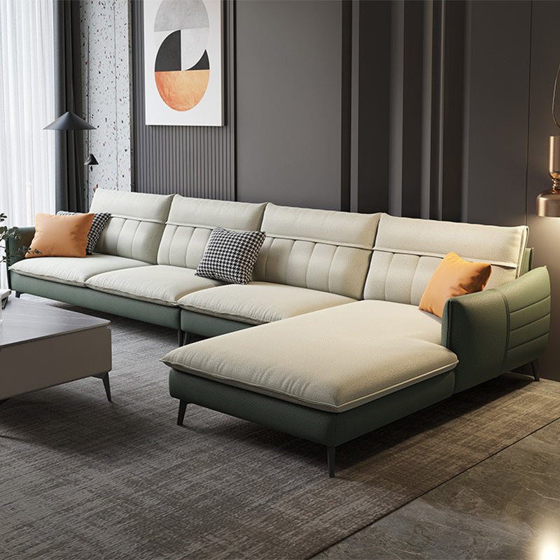 Nordic Stationary Square Arm Faux Leather Living Room Cushions Sofa Chaise
