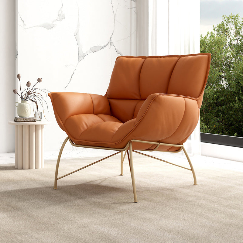 Faux Leather Arm Chair 27.55" Wide Arms Included Accent Chair with Biscuit Back