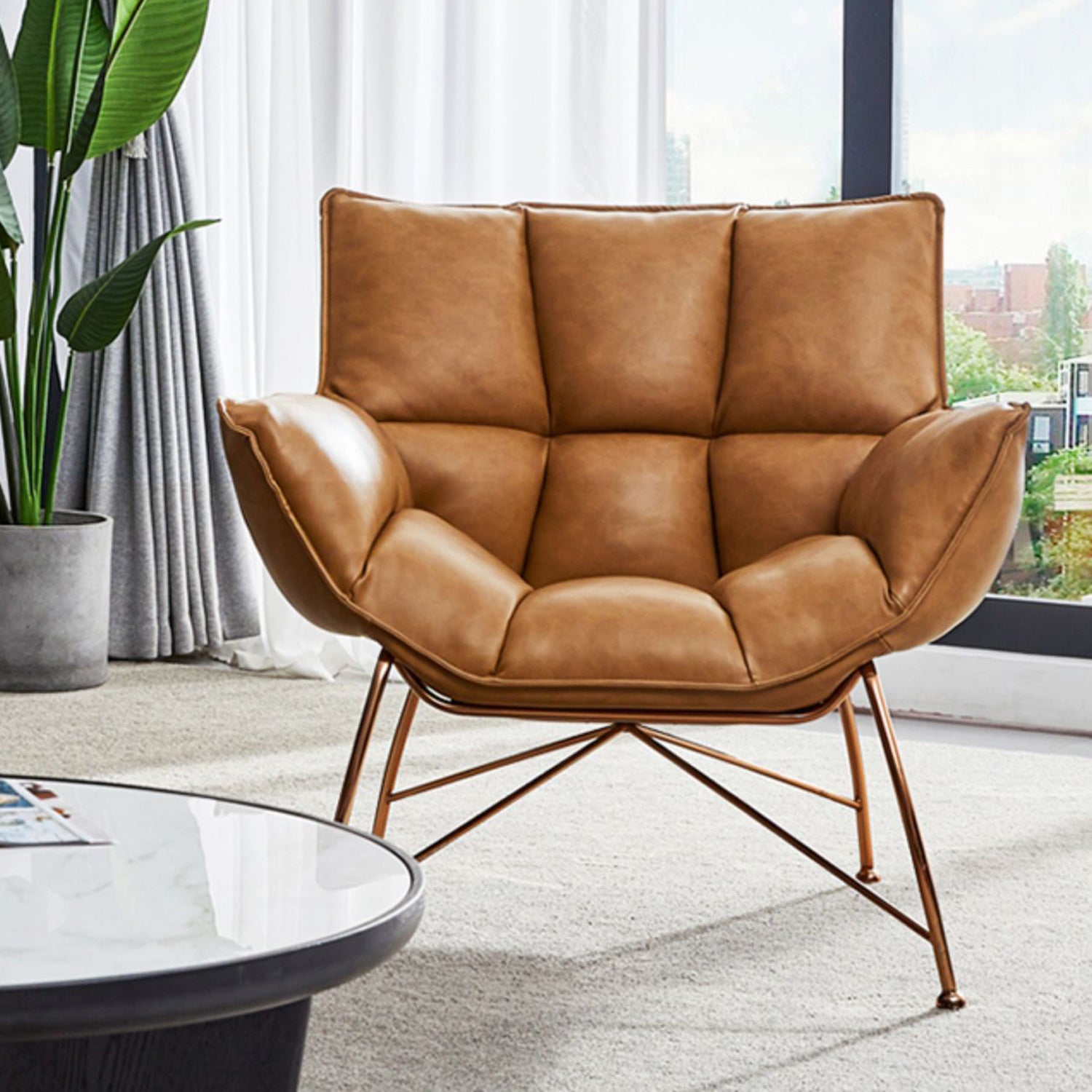 Faux Leather Arm Chair 27.55" Wide Arms Included Accent Chair with Biscuit Back