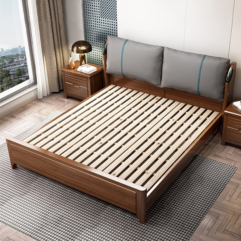 84.65 inch Wide Contemporary Bed Frame Walnut Bed with Headboard