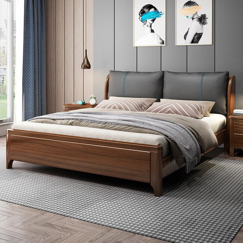 84.65 inch Wide Contemporary Bed Frame Walnut Bed with Headboard