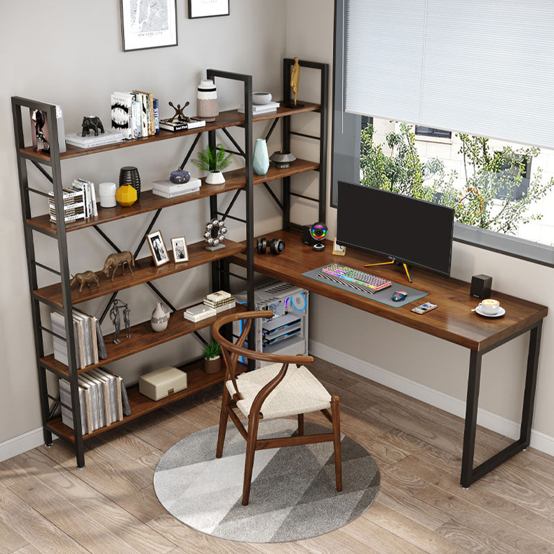 Solid Wood L-Shape Writing Desk Modern Office Meeting Desk Office with Bookshelf