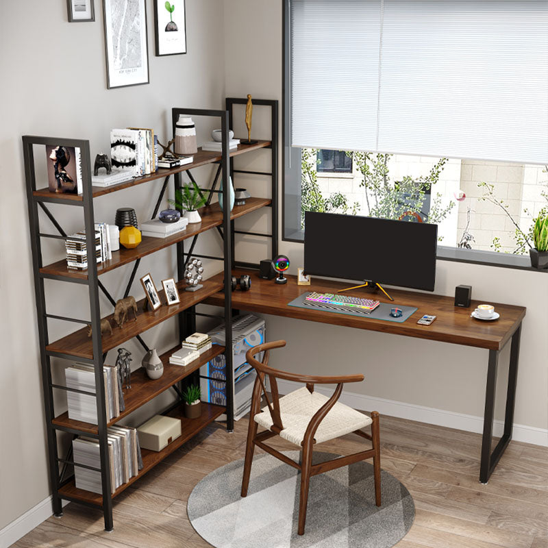 Solid Wood L-Shape Writing Desk Modern Office Meeting Desk Office with Bookshelf