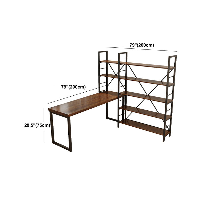 Solid Wood L-Shape Writing Desk Modern Office Meeting Desk Office with Bookshelf