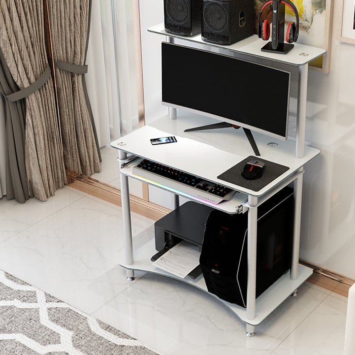 Contemporary Glass Computer Desk Keyboard Tray Rectangular Office Desk