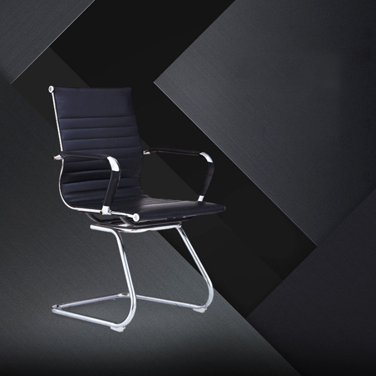 Modern Arms Included Chair Mid-Back Leather Desk Chair in Black