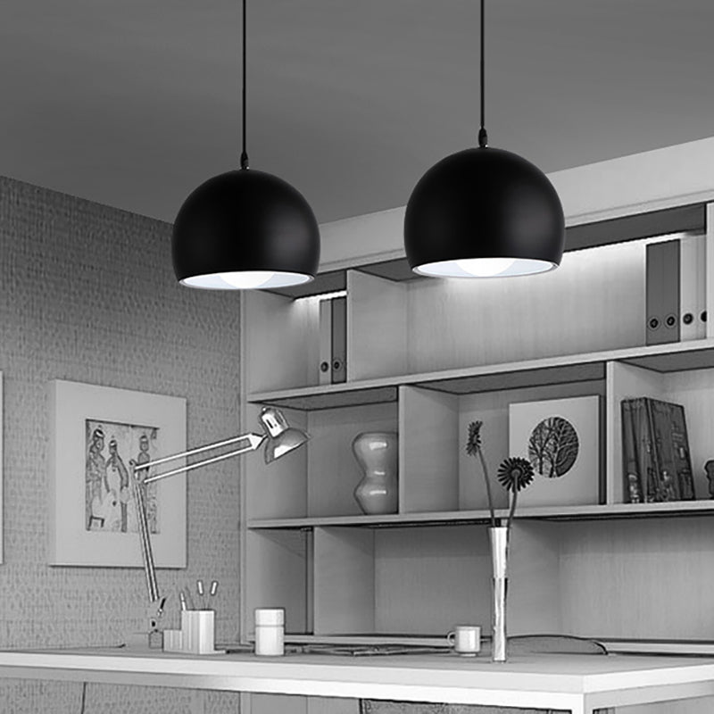 Black Globe Shade Hanging Light Industrial Style Metallic 1 Kopfküchen Anhängerlampe, 8 "/10"/14 "Breite