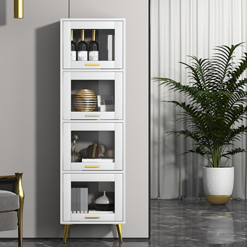 Glam Champagne/White Closed Back Standard Wood Shelf Bookcase for Living Room