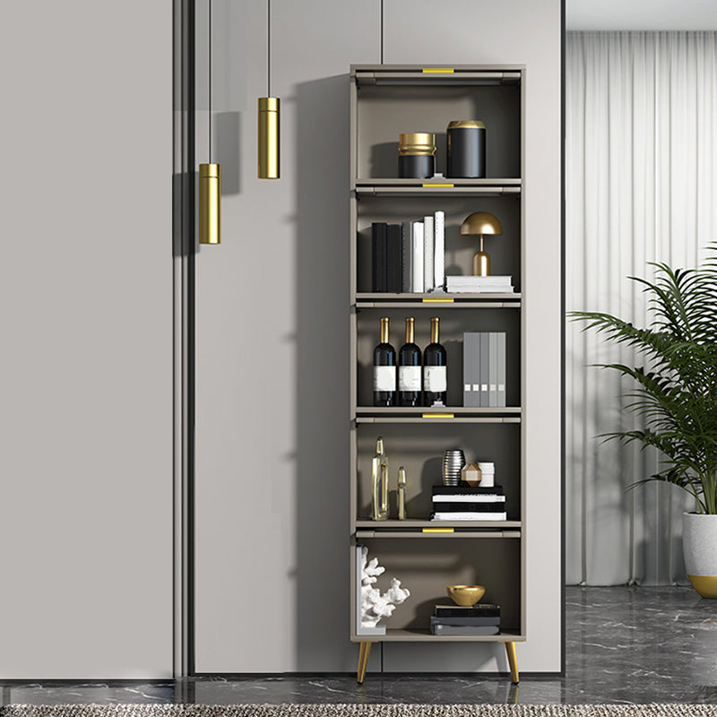 Glam Champagne/White Closed Back Standard Wood Shelf Bookcase for Living Room