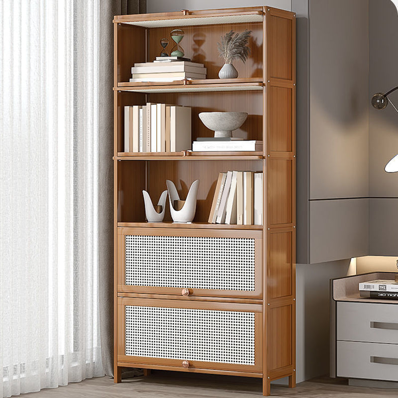 13" Wide Wooden Bookcase Bamboo Light Brown Bookshelf with Doors