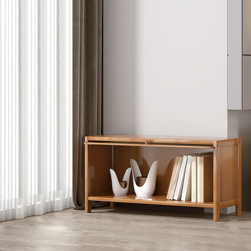 13" Wide Wooden Bookcase Bamboo Light Brown Bookshelf with Doors