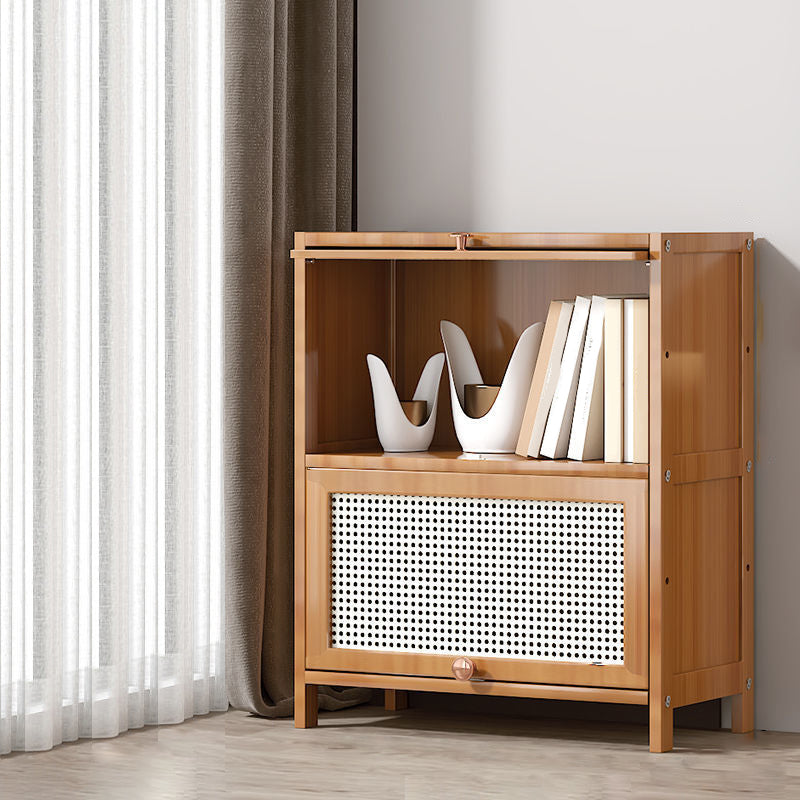 13" Wide Wooden Bookcase Bamboo Light Brown Bookshelf with Doors