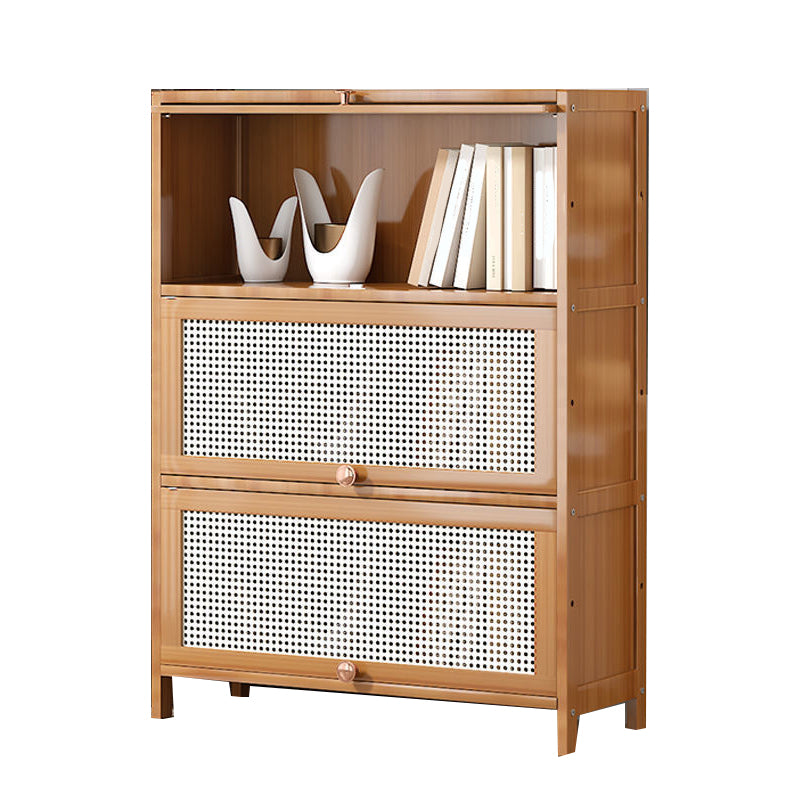 13" Wide Wooden Bookcase Bamboo Light Brown Bookshelf with Doors