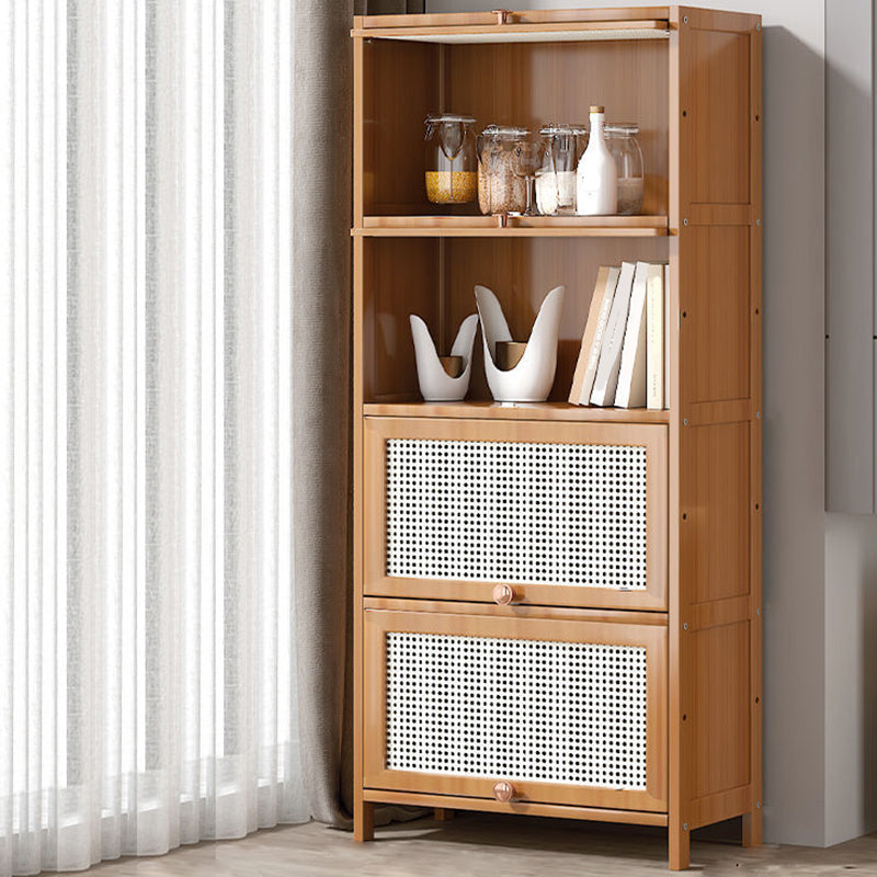 13" Wide Wooden Bookcase Bamboo Light Brown Bookshelf with Doors