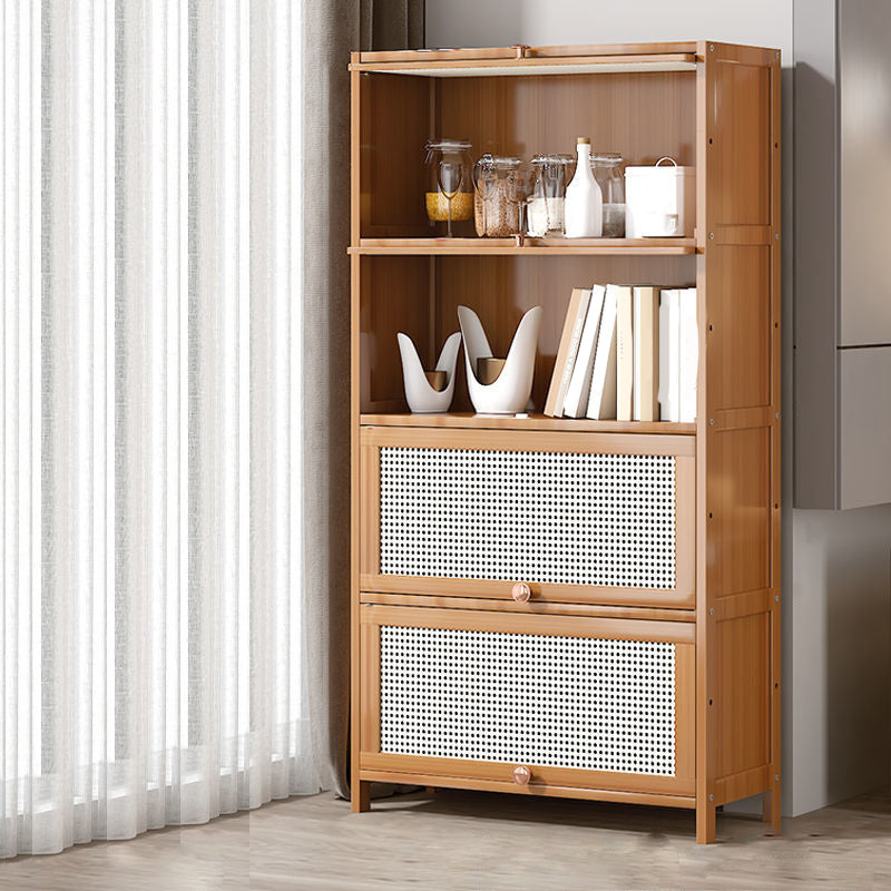 13" Wide Wooden Bookcase Bamboo Light Brown Bookshelf with Doors