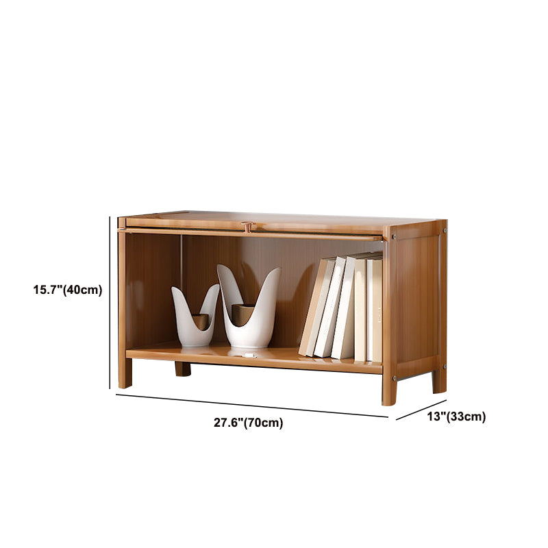 13" Wide Wooden Bookcase Bamboo Light Brown Bookshelf with Doors