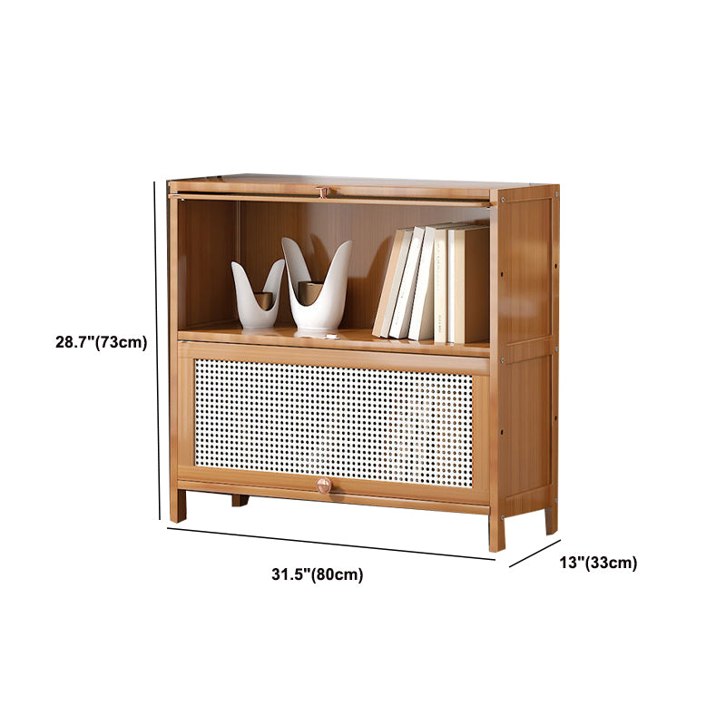 13" Wide Wooden Bookcase Bamboo Light Brown Bookshelf with Doors