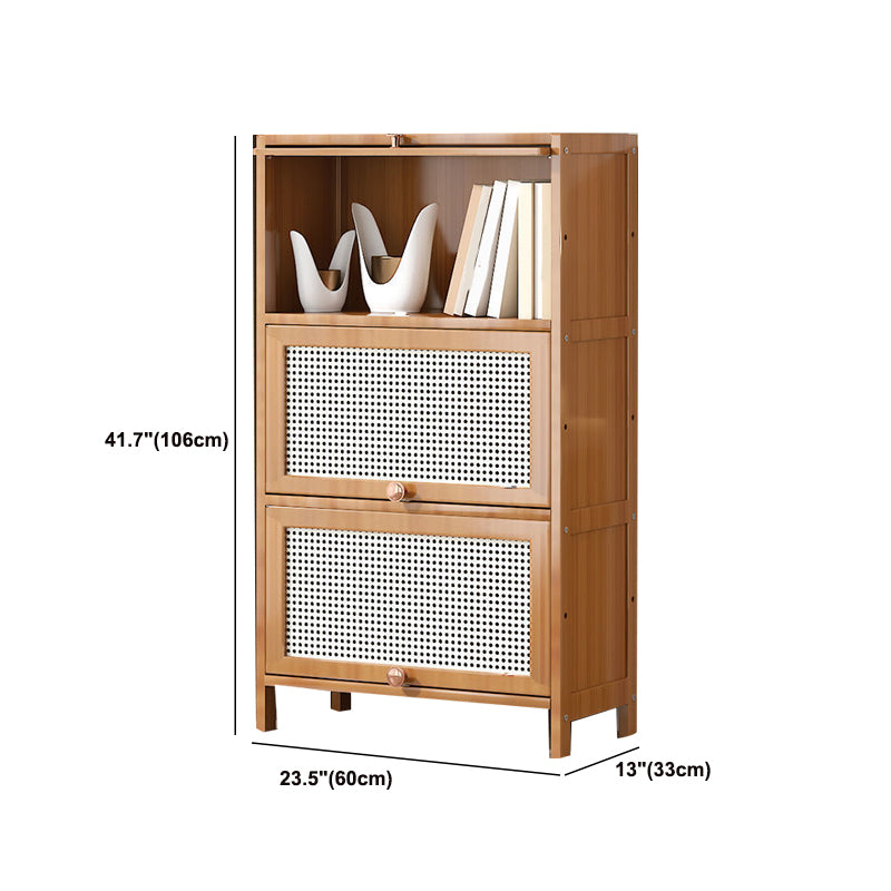 13" Wide Wooden Bookcase Bamboo Light Brown Bookshelf with Doors