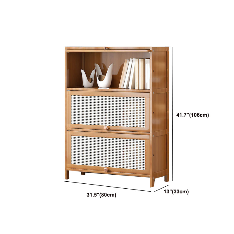 13" Wide Wooden Bookcase Bamboo Light Brown Bookshelf with Doors