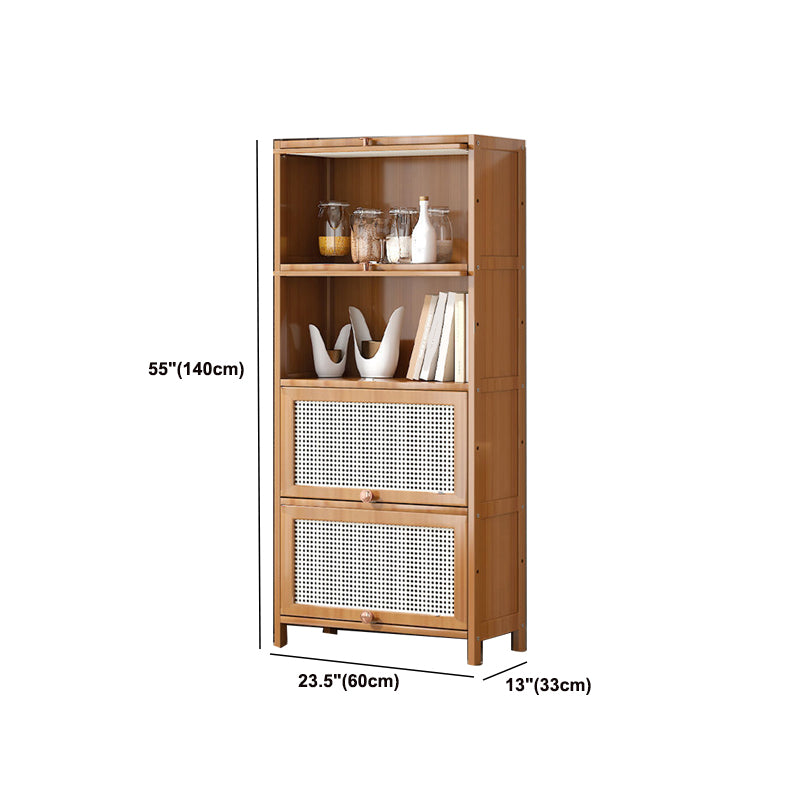 13" Wide Wooden Bookcase Bamboo Light Brown Bookshelf with Doors