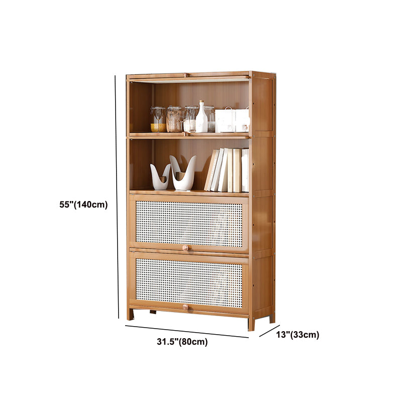 13" Wide Wooden Bookcase Bamboo Light Brown Bookshelf with Doors