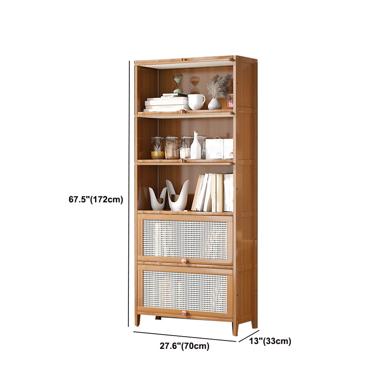 13" Wide Wooden Bookcase Bamboo Light Brown Bookshelf with Doors