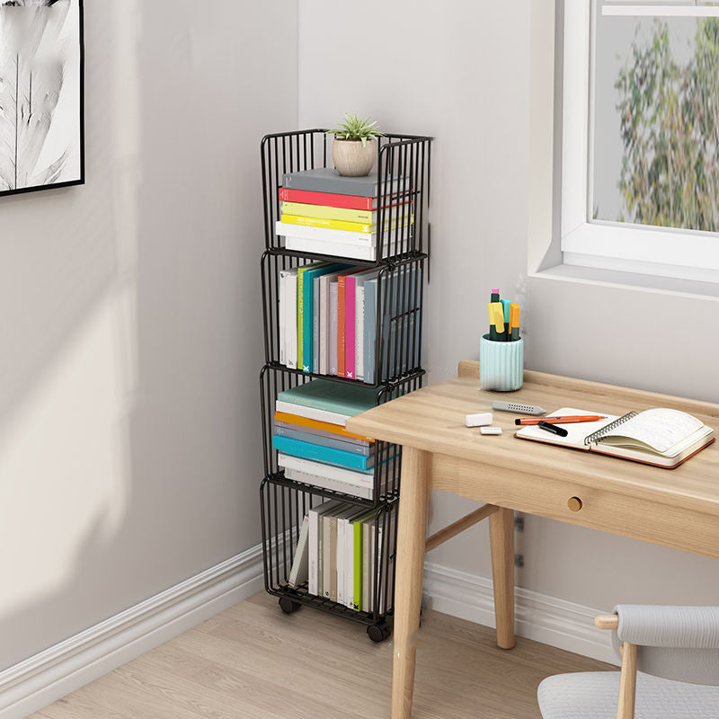 Contemporary Metal Shelf Bookcase Closed Back Vertical Bookcase