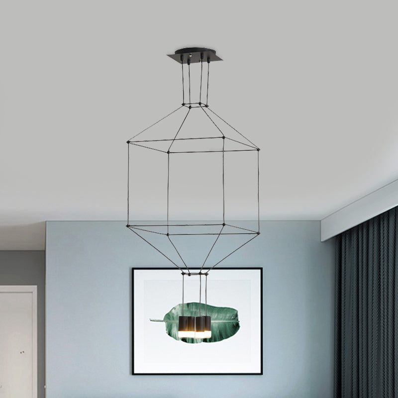 Black 3D Square Pendant Light Nordic Style 4/6 Lights Glass Hanging Ceiling Light with Metal Frame