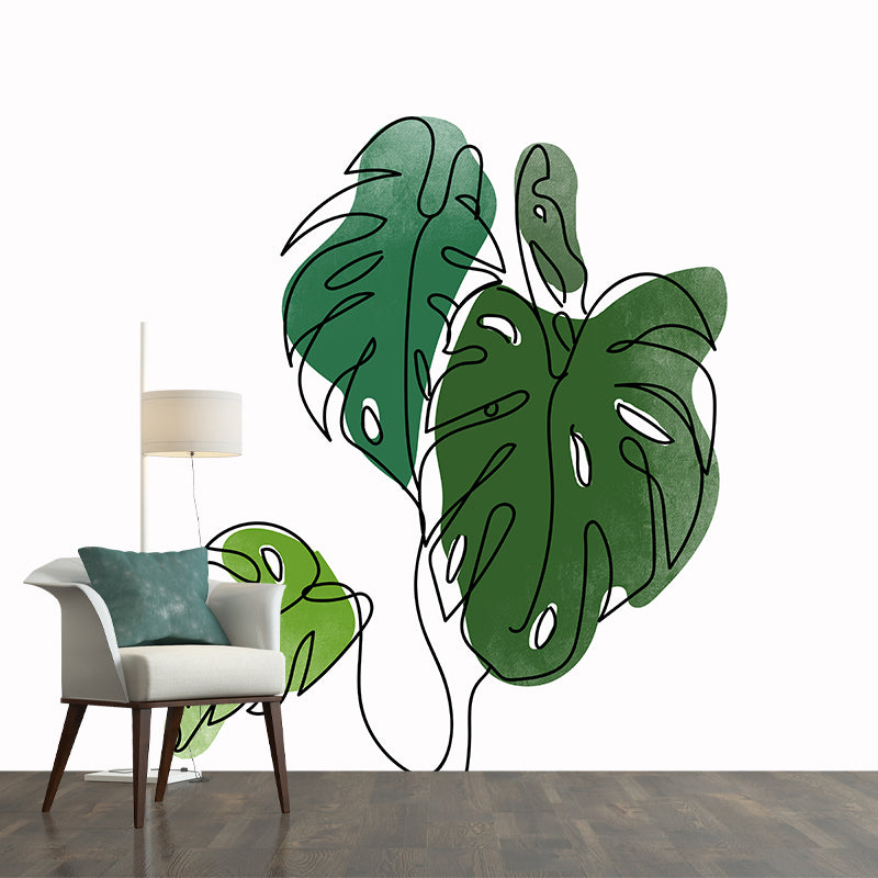 Tropical Plants Stain Resistant Mural Washable Wallpaper Sitting Room Wall Mural