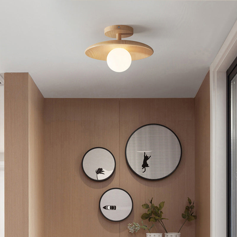 Japanese Style Wooden Ceiling Light Circle Shape Ceiling Lamp for Bedroom