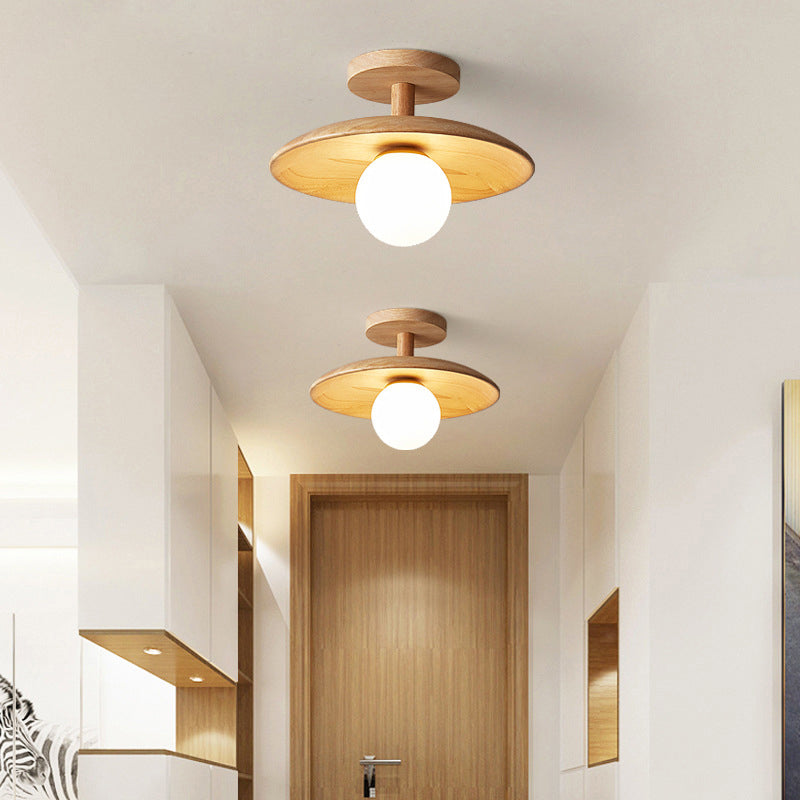 Japanese Style Wooden Ceiling Light Circle Shape Ceiling Lamp for Bedroom