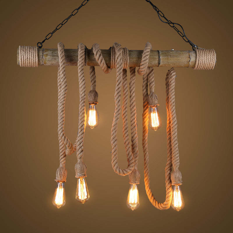 Industrial Style Exposed Bulb Island Light Rope Chandelier Lamp for Restaurant