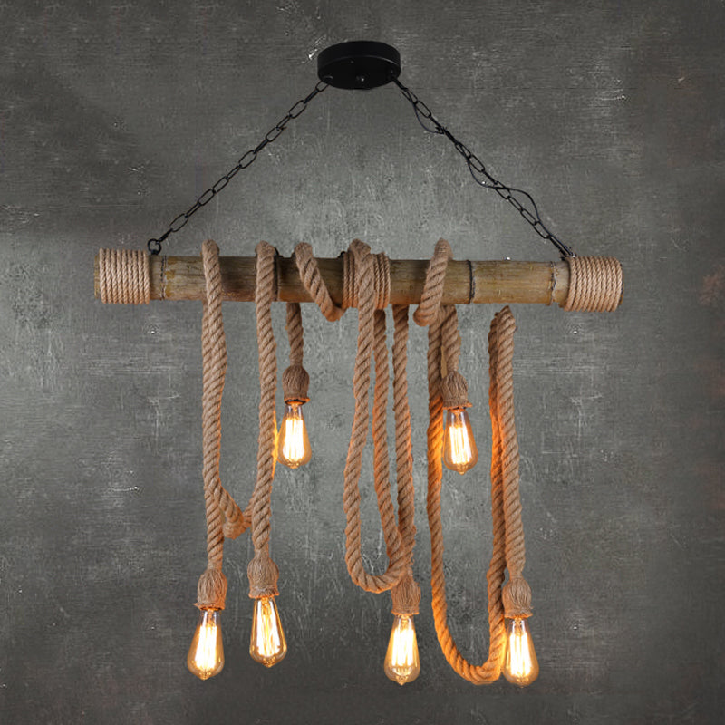 Industrial Style Exposed Bulb Island Light Rope Chandelier Lamp for Restaurant