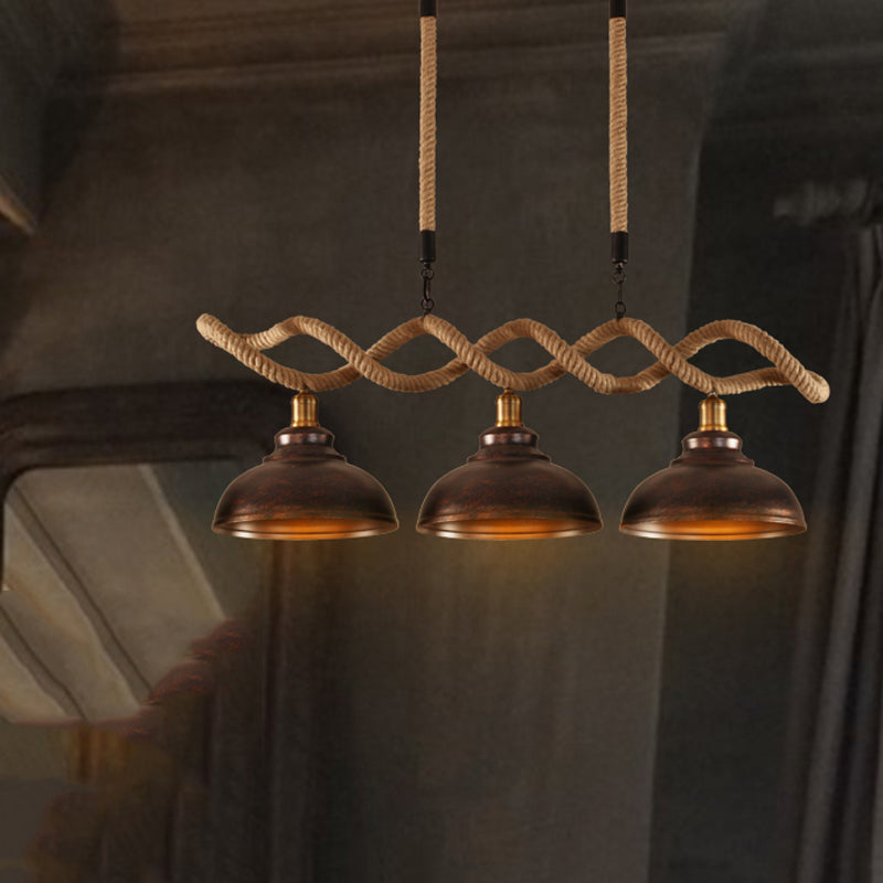 Industrial Style Dome Island Light Rope Chandelier Lamp for Restaurant
