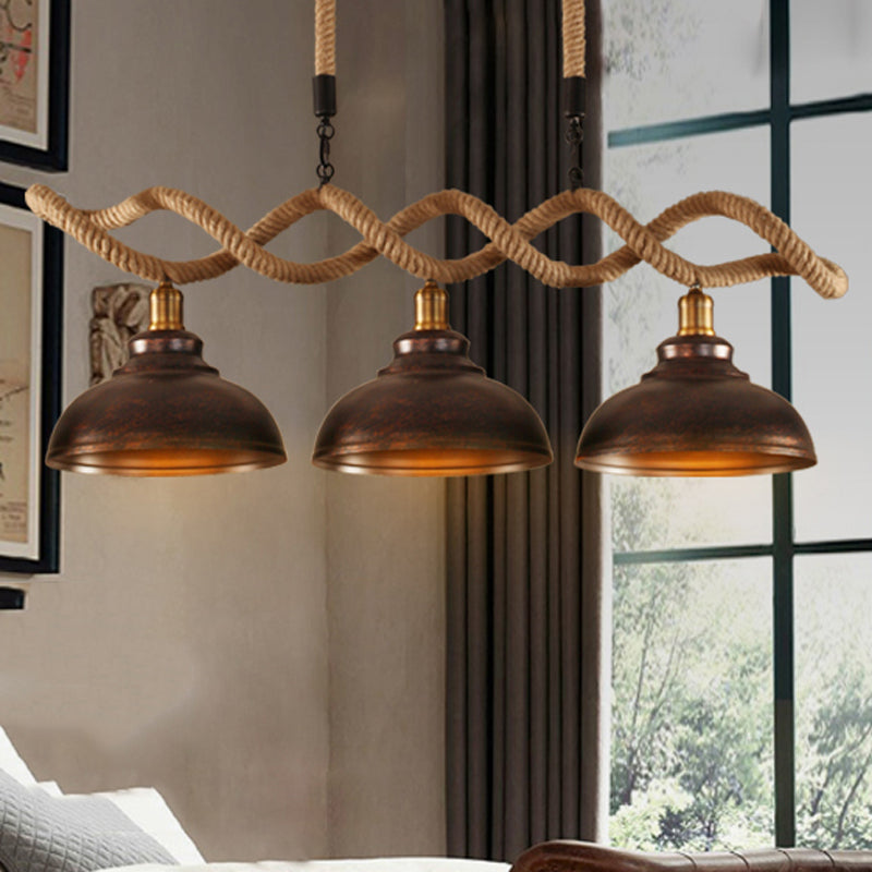 Industrial Style Dome Island Light Rope Chandelier Lamp for Restaurant