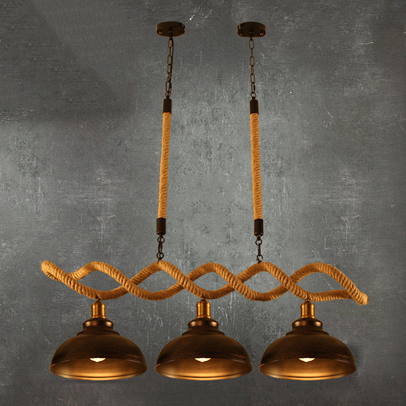 Industrial Style Dome Island Light Rope Chandelier Lamp for Restaurant