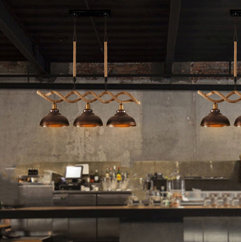 Industrial Style Dome Island Light Rope Chandelier Lamp for Restaurant