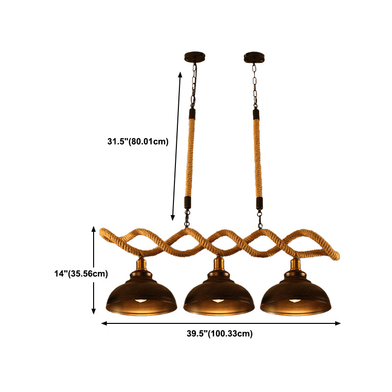 Industrial Style Dome Island Light Rope Chandelier Lamp for Restaurant