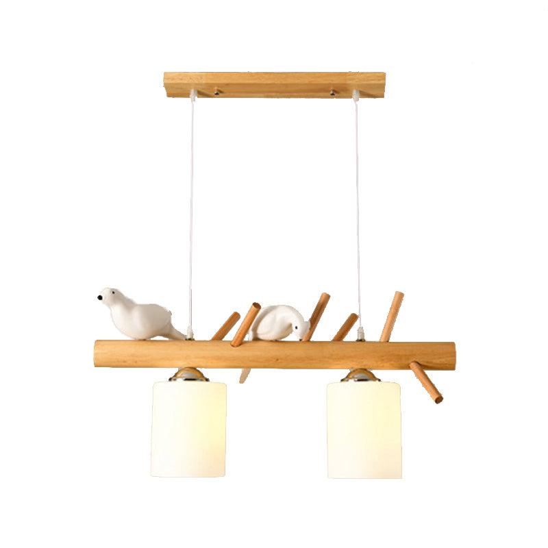 Modern Island Light Wooden Island Hanging Light with Glass Shade for Living Room