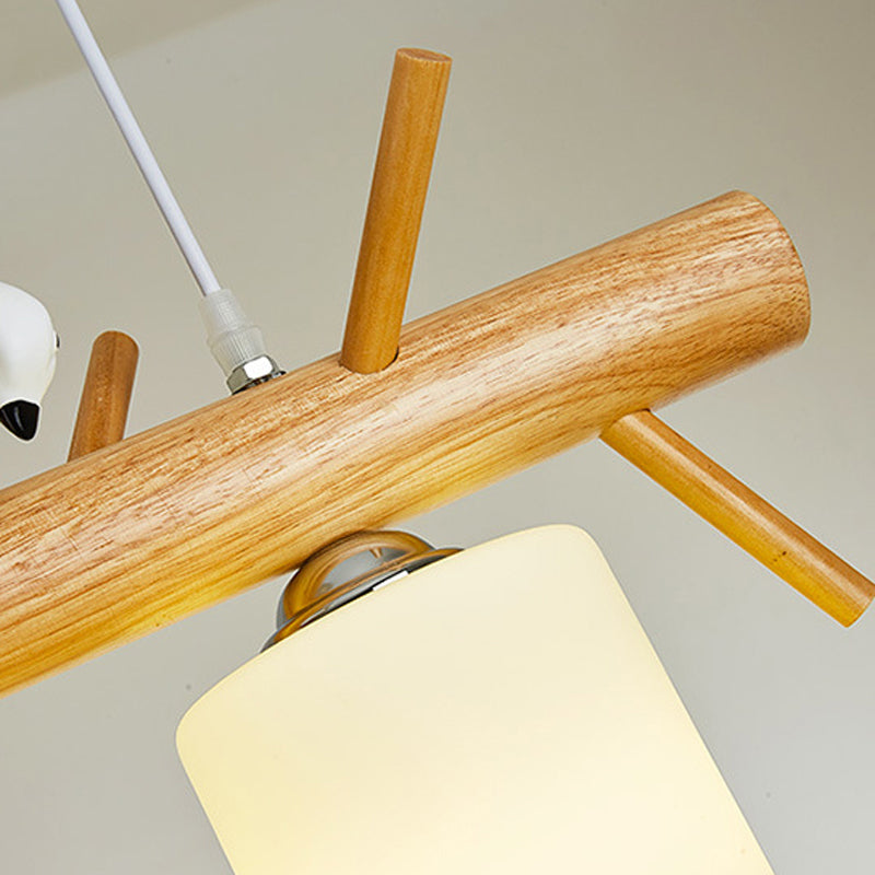 Modern Island Light Wooden Island Hanging Light with Glass Shade for Living Room