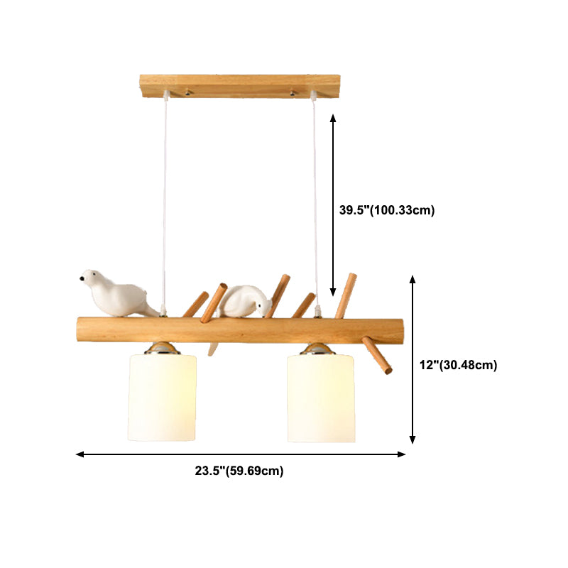 Modern Island Light Wooden Island Hanging Light with Glass Shade for Living Room