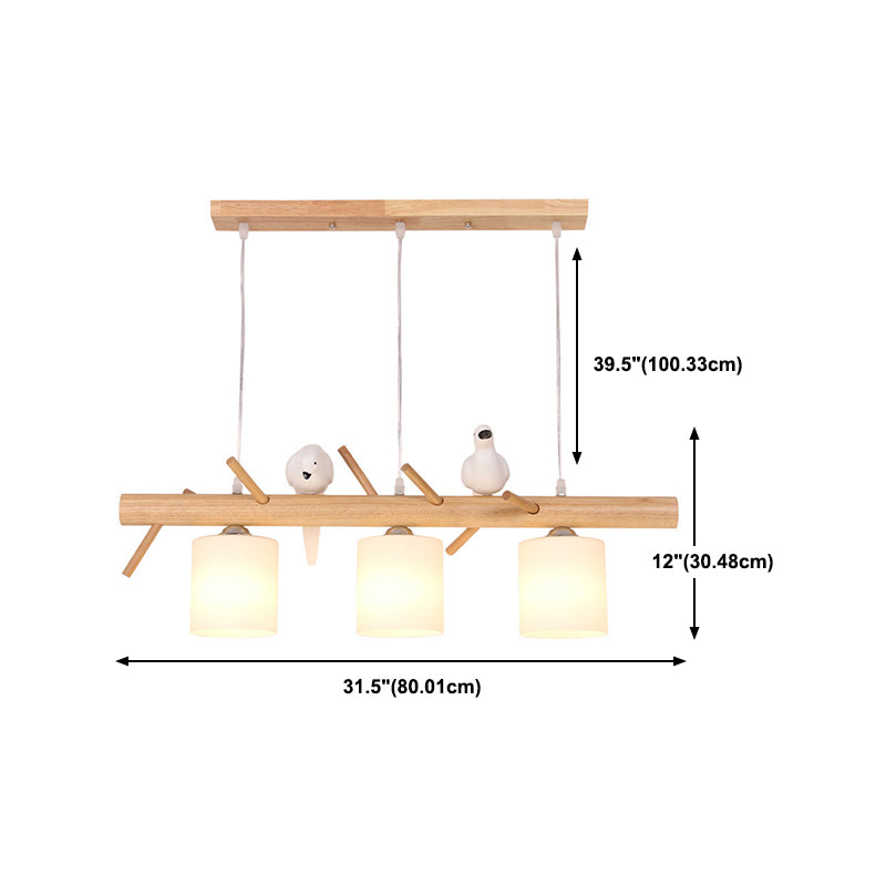 Modern Island Light Wooden Island Hanging Light with Glass Shade for Living Room