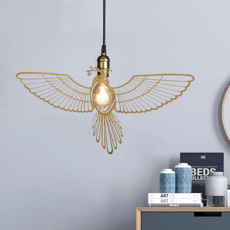 Gold Flying Bird Shade Hanging Pendant Fixture Metal Rustic Retro 1 Light Pendant Light for Dining Room