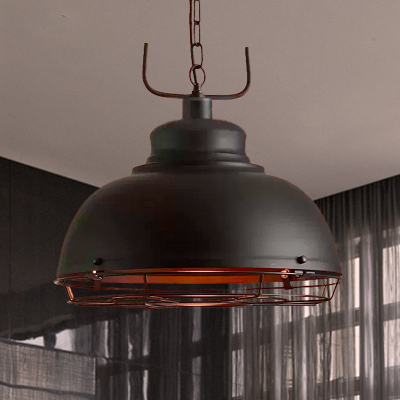 12"/14"/16" Dia 1 Light Pendant Light with Handle/Dome Shade Metallic Vintage Style Dining Room Hanging Lamp in Black/Rust