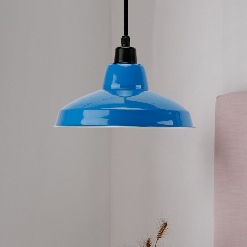 Polished Black/White Bowl Pendant Light Retro Stylish Metallic 1 Head Indoor Ceiling Fixture with Hanging Cord