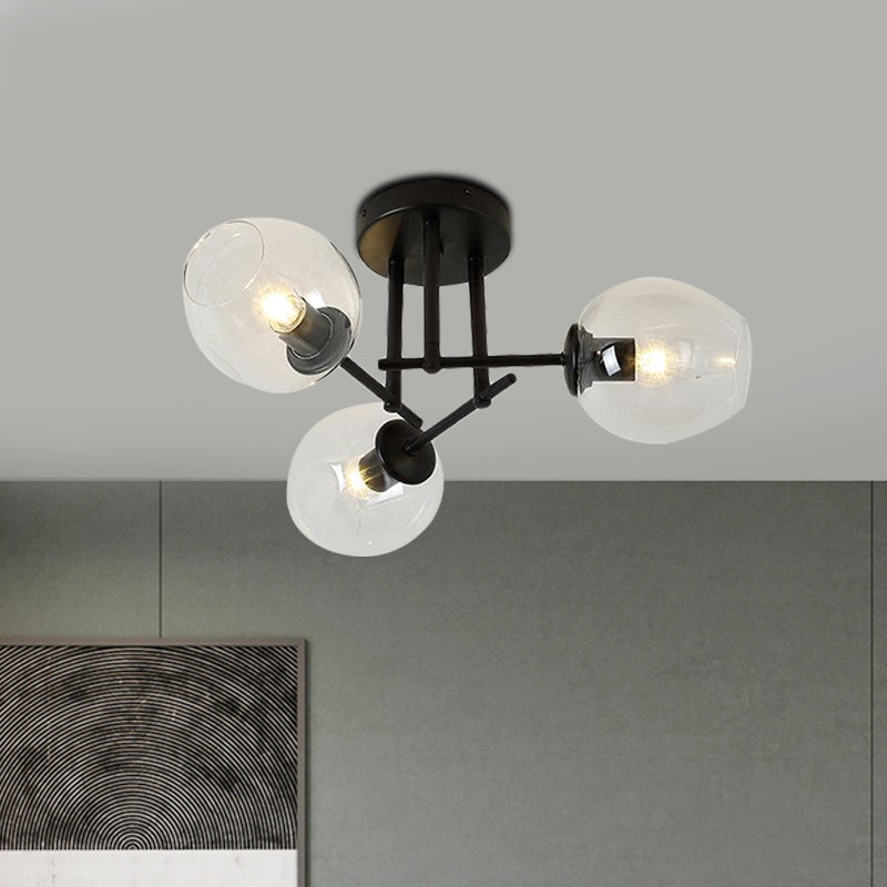 3/6/8 Lights Living Room Semi Flush Light Gold/Black Semi Flush Mount Lighting with Bubble Clear Glass Shade