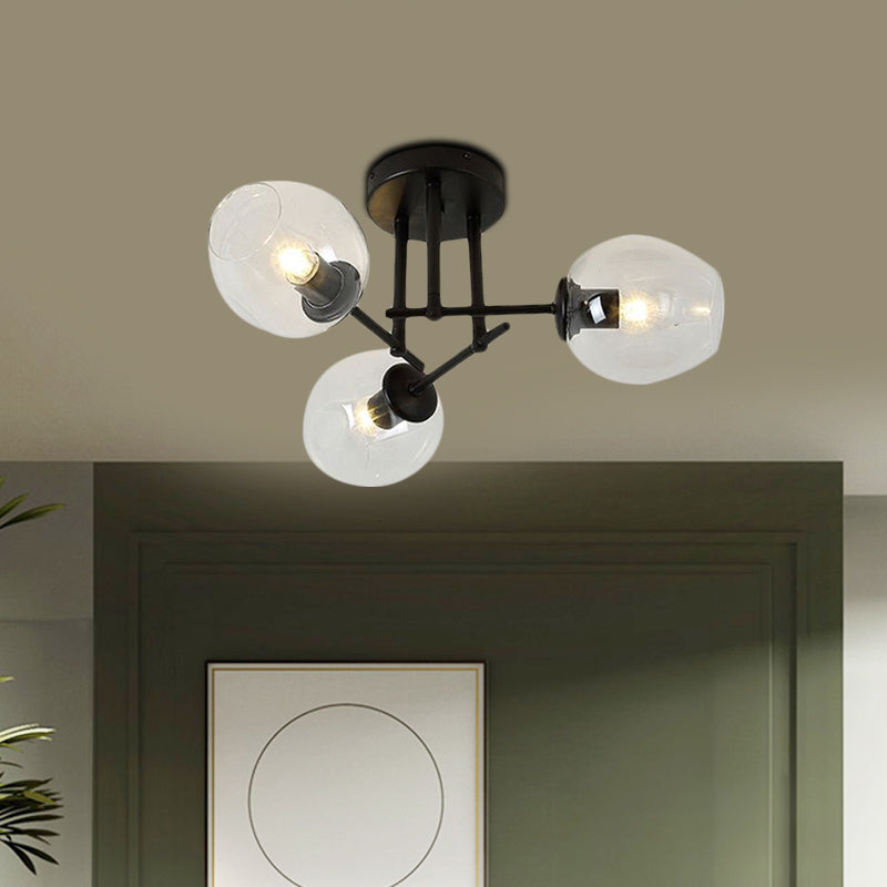 3/6/8 Lights Living Room Semi Flush Light Gold/Black Semi Flush Mount Lighting with Bubble Clear Glass Shade