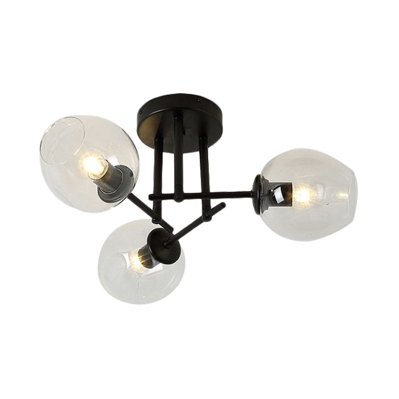 3/6/8 Lights Living Room Semi Flush Light Gold/Black Semi Flush Mount Lighting with Bubble Clear Glass Shade