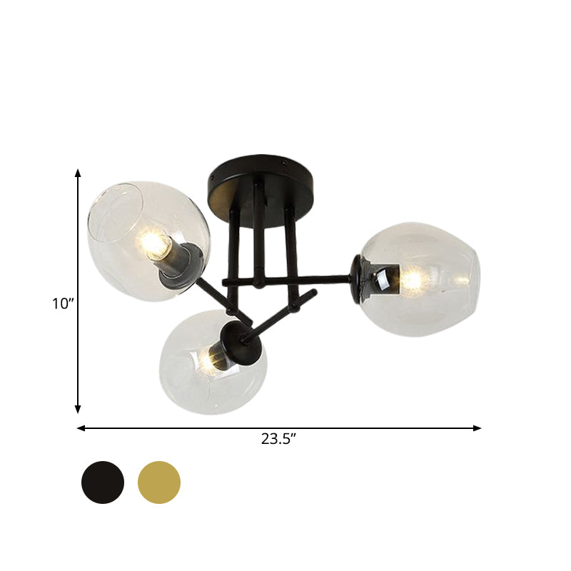 3/6/8 Lights Living Room Semi Flush Light Gold/Black Semi Flush Mount Lighting with Bubble Clear Glass Shade