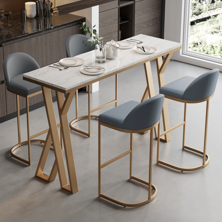 White Stone Bar Table Set 1/5 Pcs Gold Metal Base Bar Table and Stools